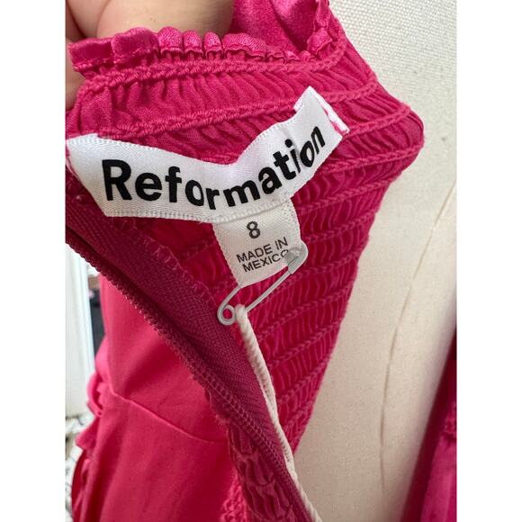 NWT Reformation Marguerite Silk Dress in Flambé Hot Pink High Leg Slit Size 8 - Picture 6 of 8